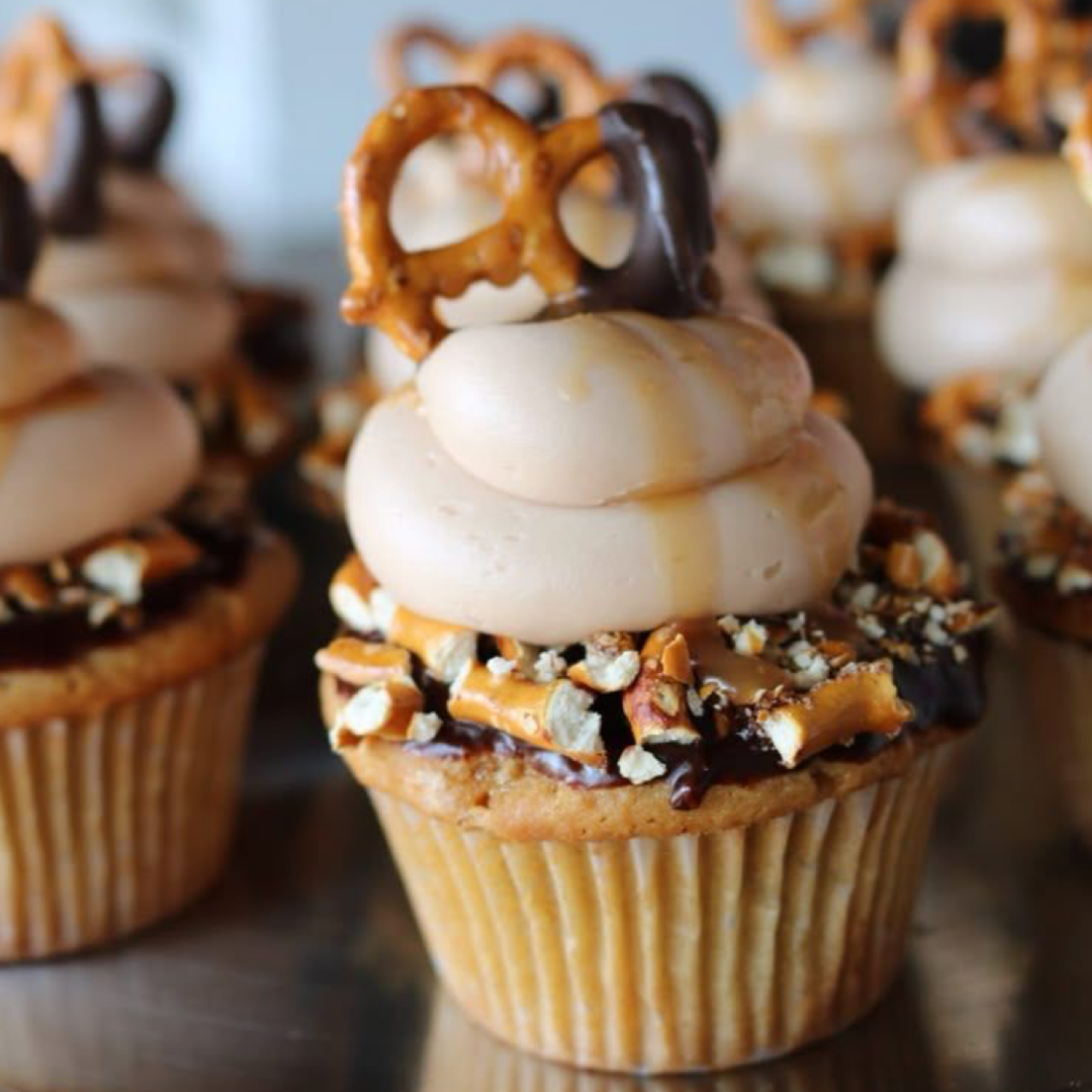 Chocolate Carmel pretzel cupcake